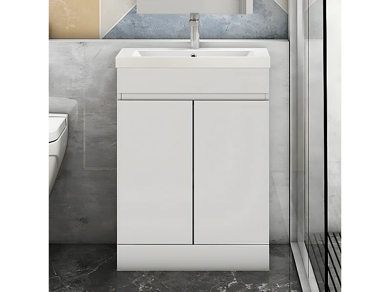 AICA Badezimmermöbel 50 cm Mineralguss waschbecken mit unterschrank -Weiß Matt Standschrank - KANY