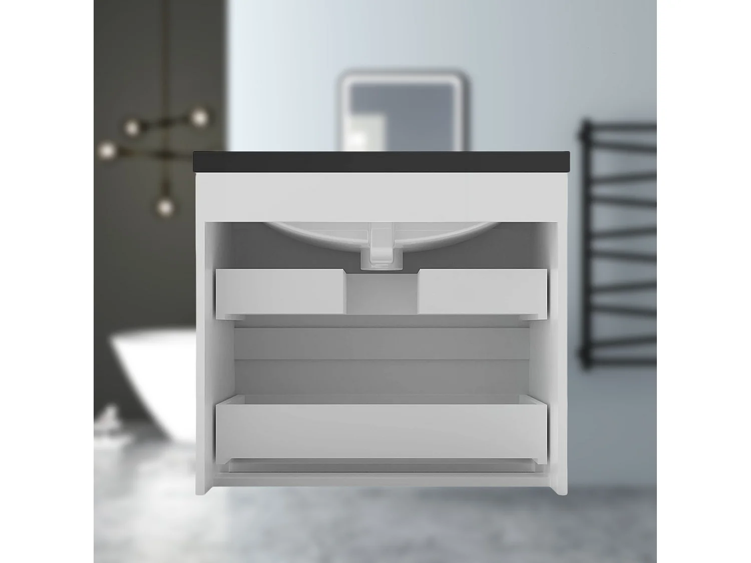 AICA Waschbeckenunterschrank hängend 60cm Schwarz Mineralguss Waschtisch mit Unterschrank - Weiß Matt - CINIC