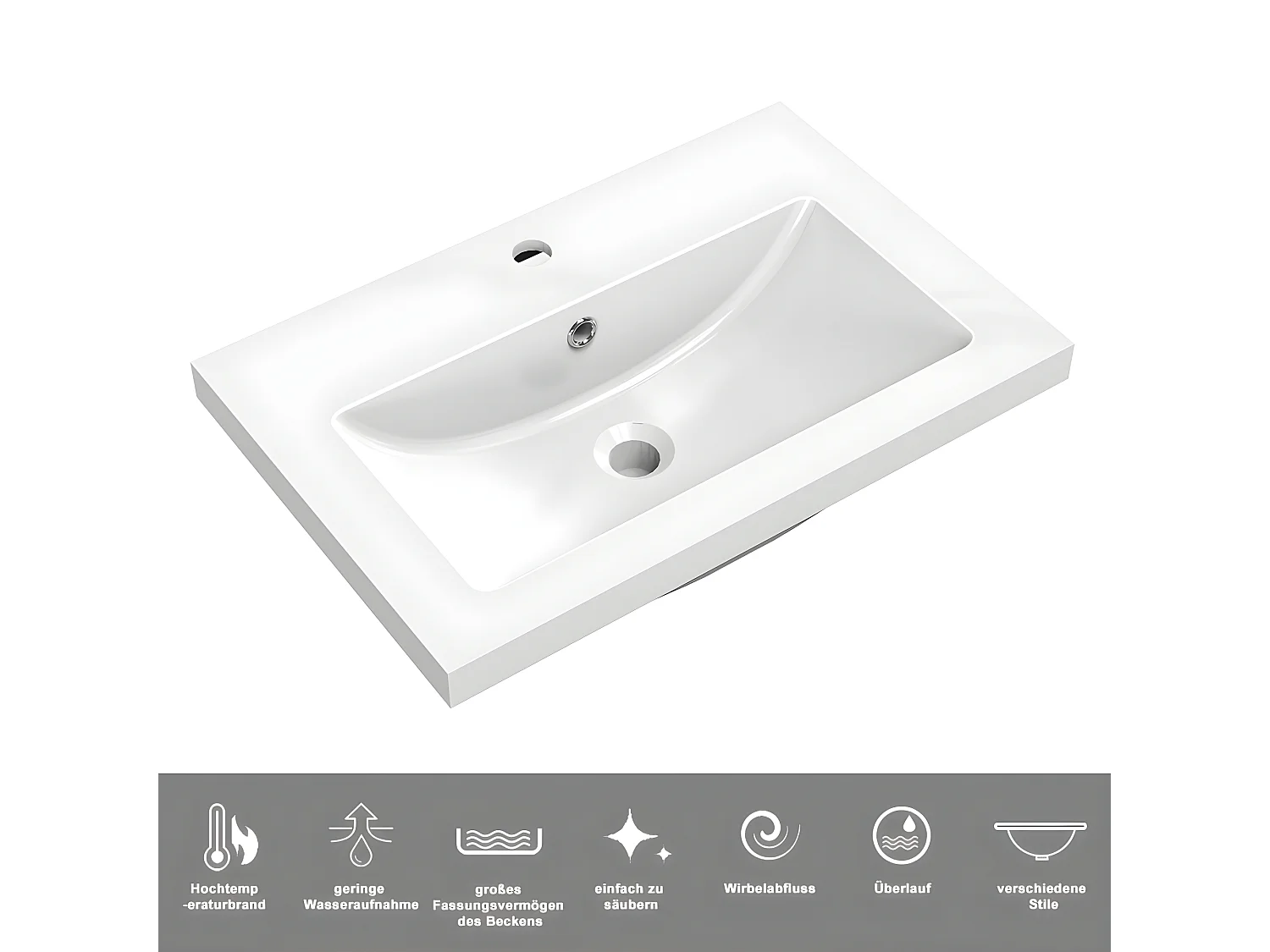 AICA Waschbeckenunterschrank hängend 60cm Mineralguss Waschtisch mit Unterschrank - Eiche Matt - CINIC