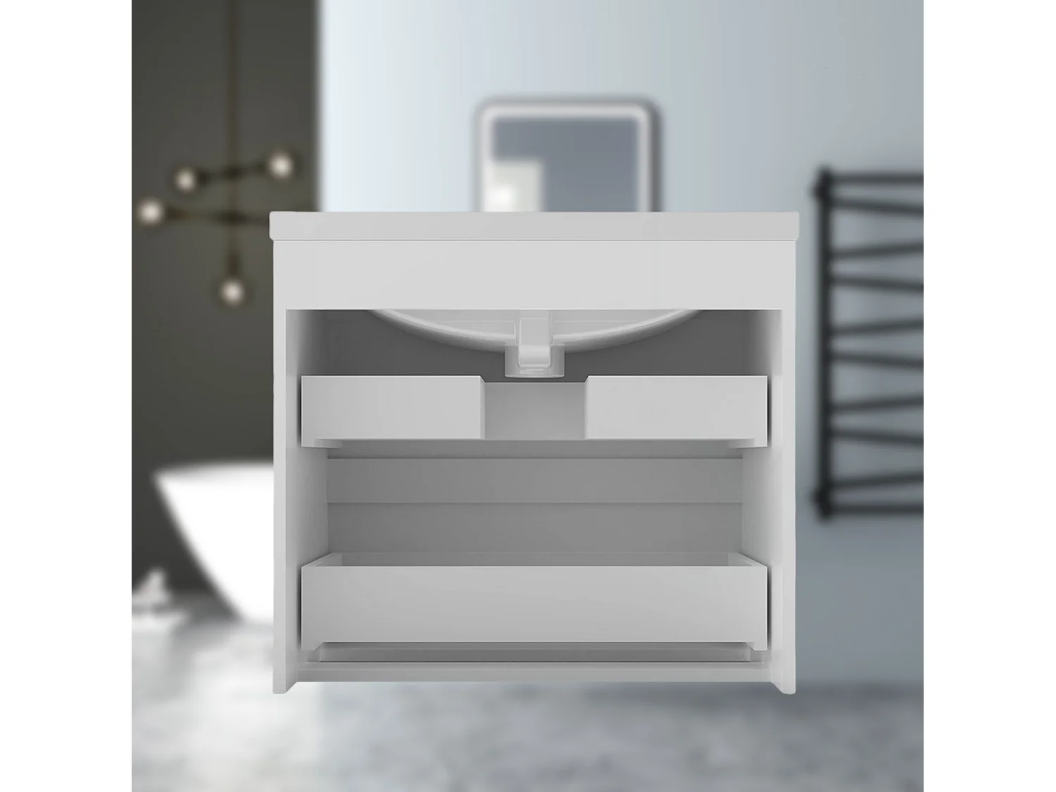 AICA Waschbeckenunterschrank hängend 60cm Mineralguss Waschtisch mit Unterschrank - Weiß Matt - CINIC