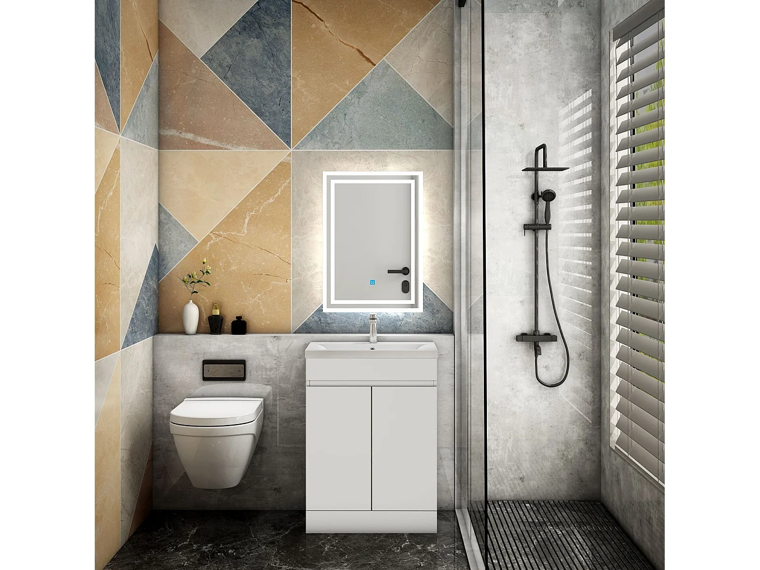 AICA Badezimmermöbel 60 cm Keramik waschbecken mit unterschrank -Weiß Matt Standschrank - KANY