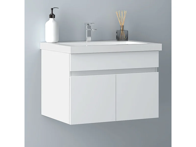 AICA Badezimmerschränke 60cm Mineralguss Waschtisch mit Unterschrank - Weiß Matt Hängeschrank - MARO