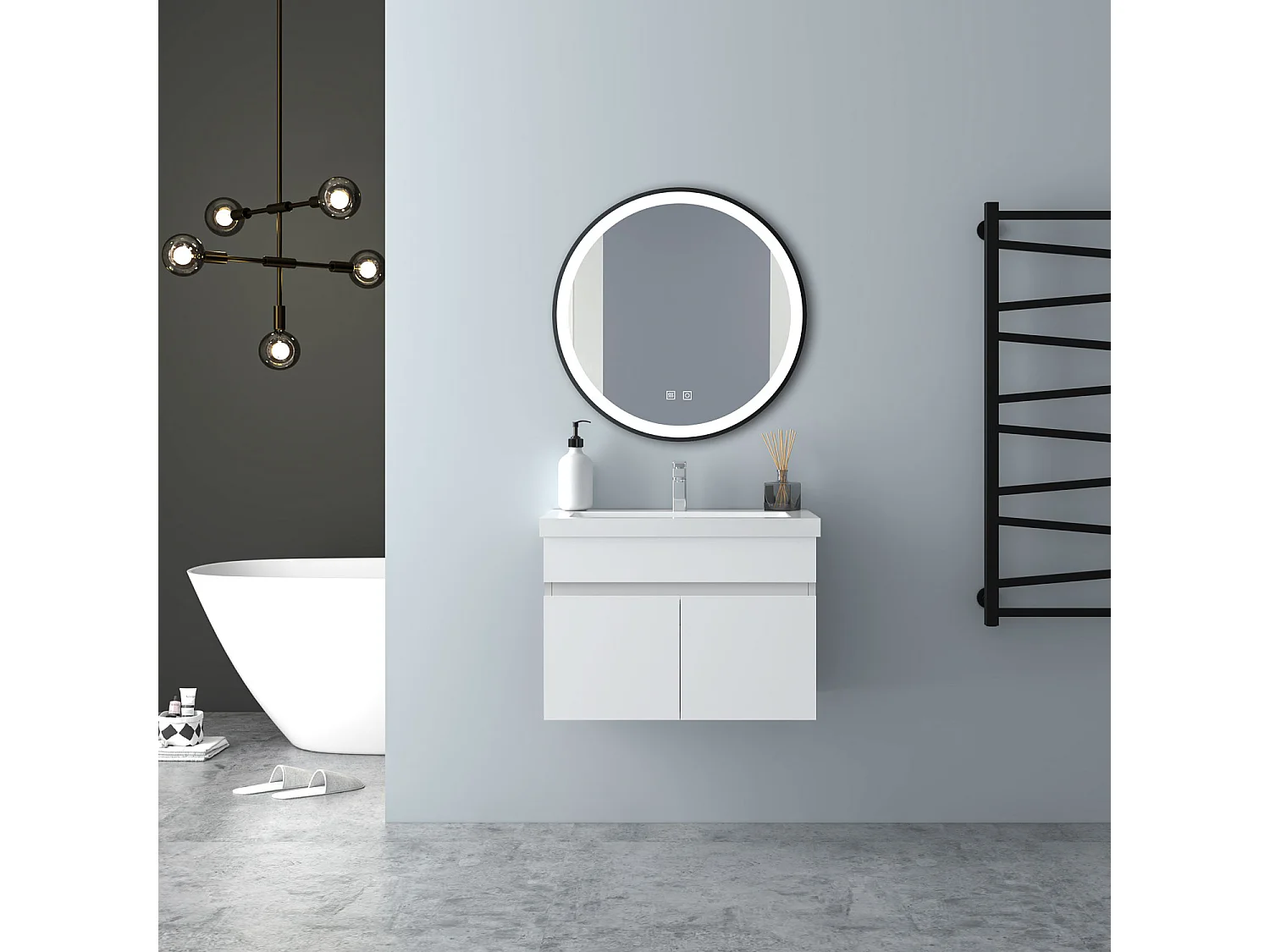 AICA Badezimmerschränke 60cm Mineralguss Waschtisch mit Unterschrank - Weiß Matt Hängeschrank - MARO