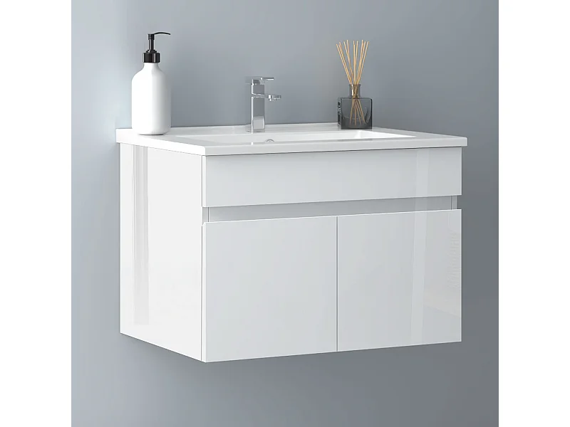 AICA Badezimmerschränke 60cm Dünn Keramik Waschtisch mit Unterschrank - Hochglanz Weiß Hängeschrank - MARO