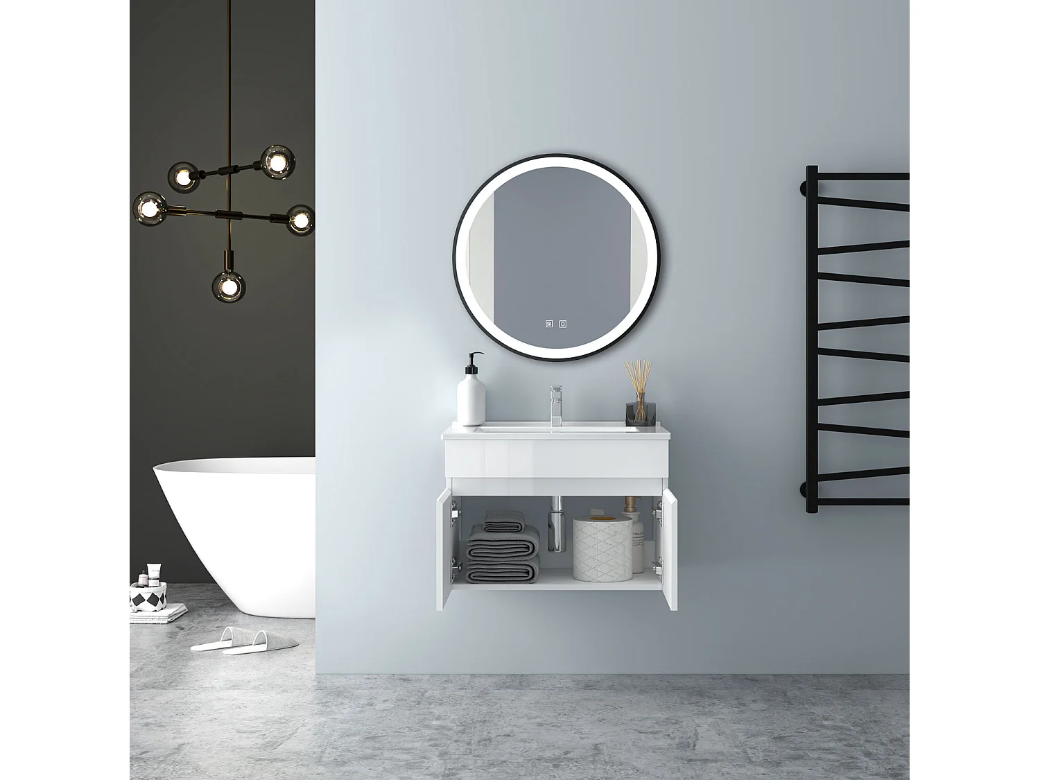 AICA Badezimmerschränke 60cm Dünn Keramik Waschtisch mit Unterschrank - Hochglanz Weiß Hängeschrank - MARO