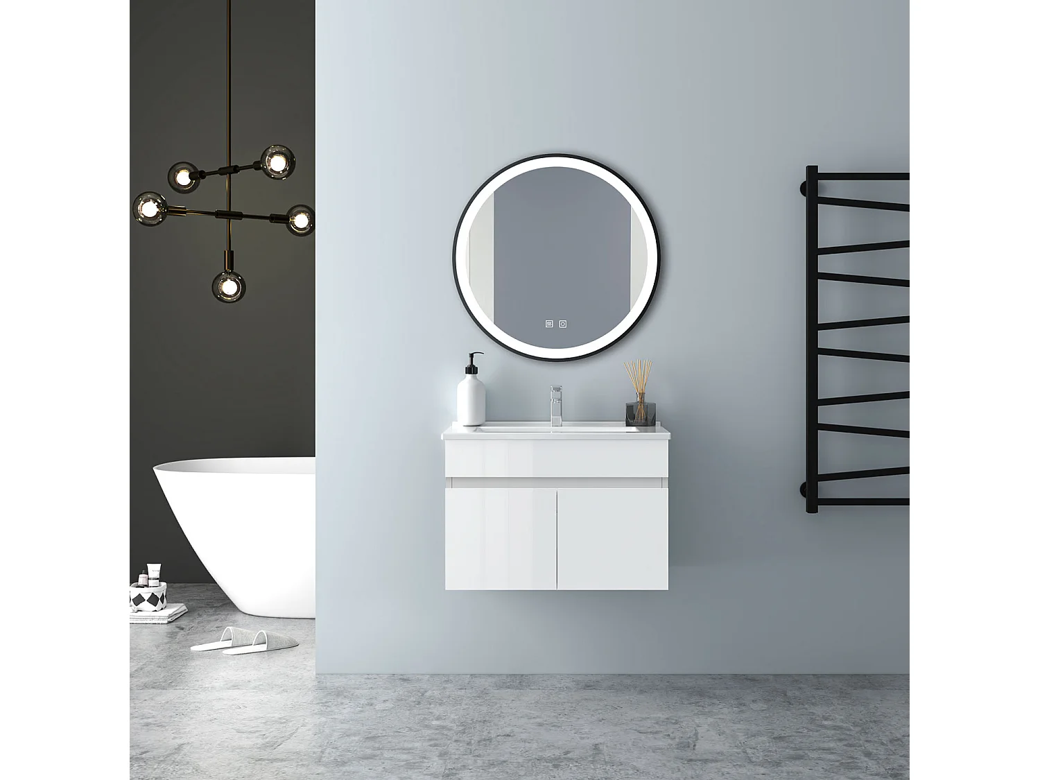 AICA Badezimmerschränke 60cm Dünn Keramik Waschtisch mit Unterschrank - Hochglanz Weiß Hängeschrank - MARO