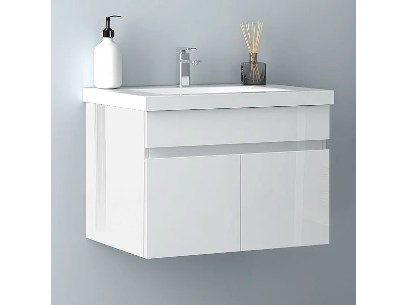 AICA Badezimmerschränke 60cm Dickes Keramik Waschtisch mit Unterschrank - Hochglanz Weiß Hängeschrank - MARO