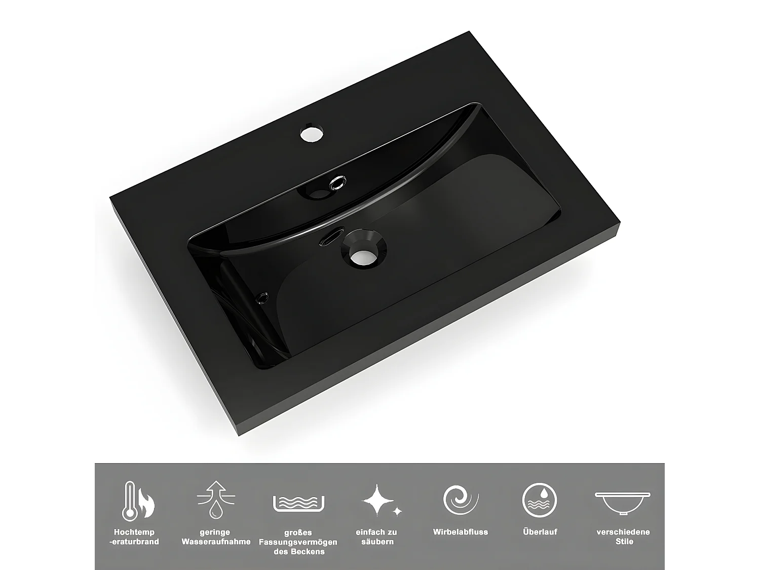 AICA Waschbeckenunterschrank hängend 60cm Schwarz Mineralguss Waschtisch mit Unterschrank - Eiche Matt - CINIC