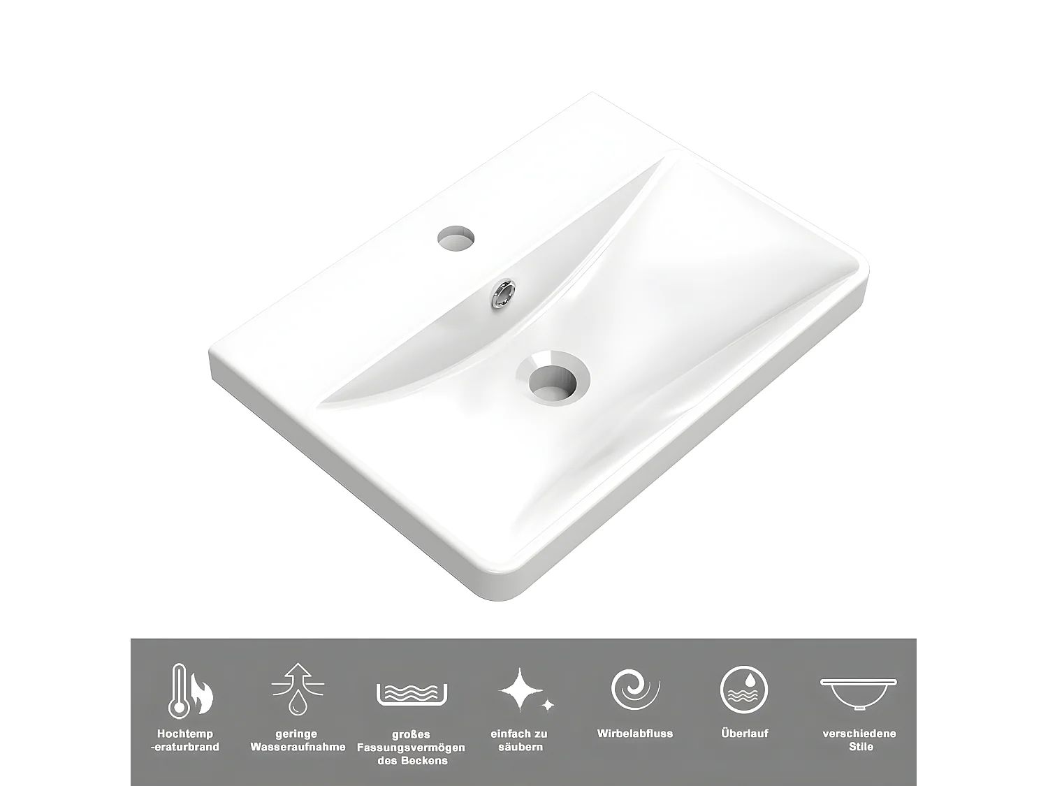 AICA Badezimmerschrank hängend 50cm Mineralguss waschbecken mit Unterschrank - Hochglanz Weiß - SEMAL