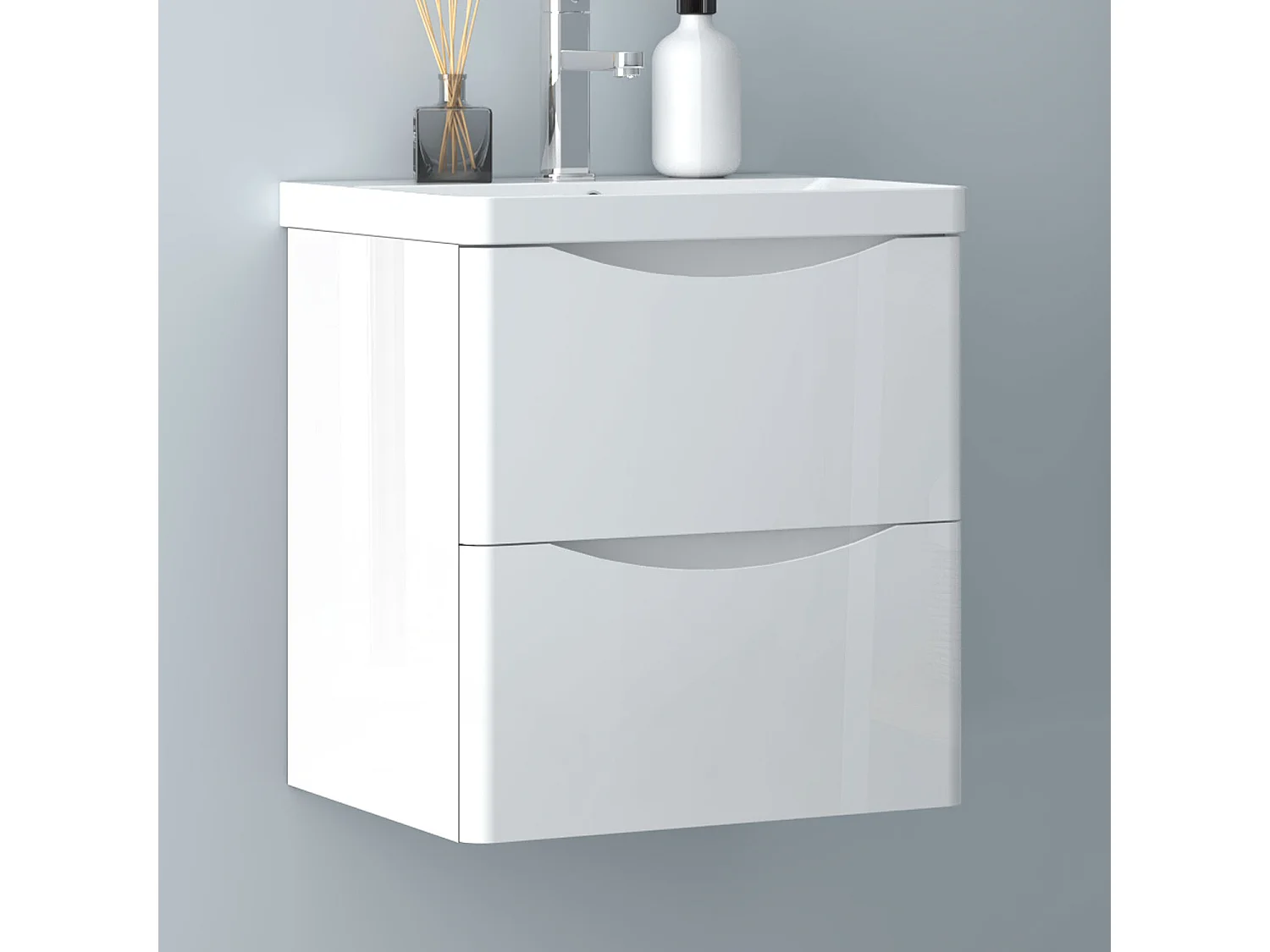 AICA Badezimmerschrank hängend 50cm Mineralguss waschbecken mit Unterschrank - Hochglanz Weiß - SEMAL