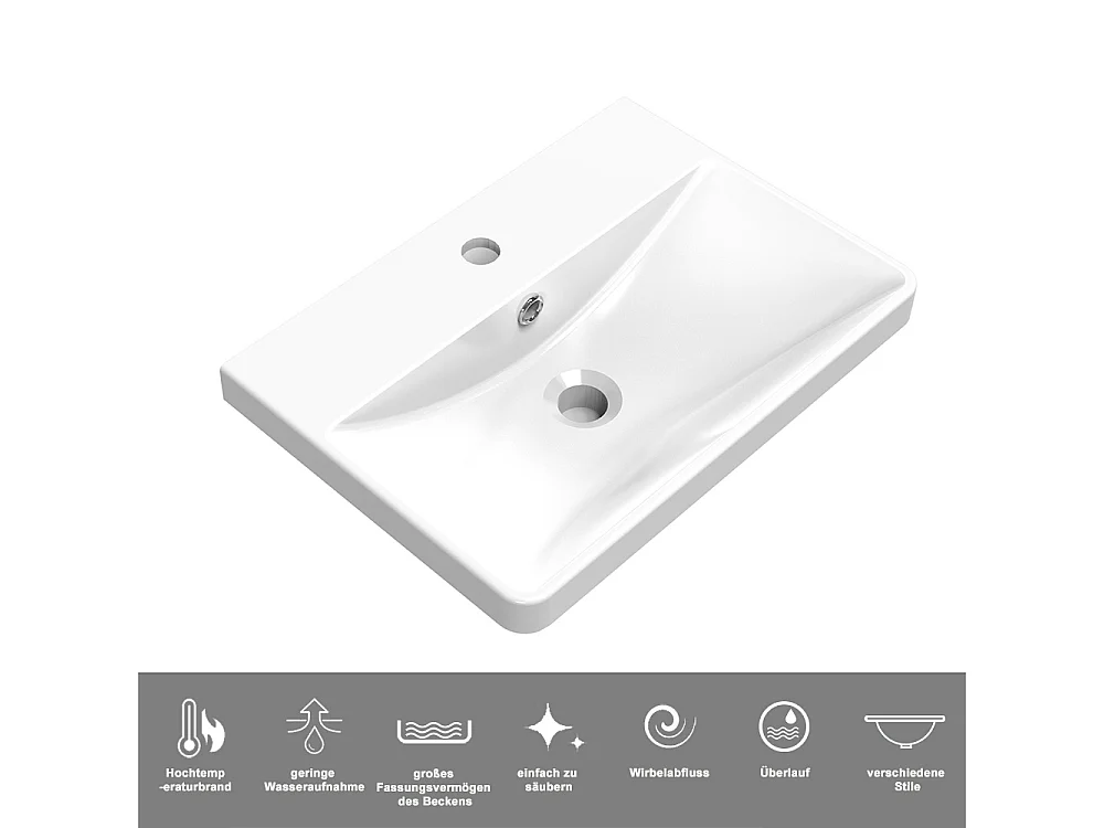 AICA Badezimmerschrank hängend 50cm Mineralguss waschbecken mit Unterschrank - Hochglanz Weiß - SEMAL