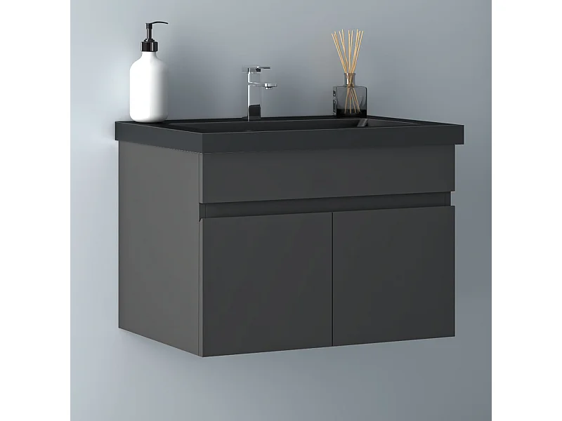 AICA Badezimmerschränke 60cm Schwarz Mineralguss Waschtisch mit Unterschrank - Dunkelgrau Matt Hängeschrank - MARO