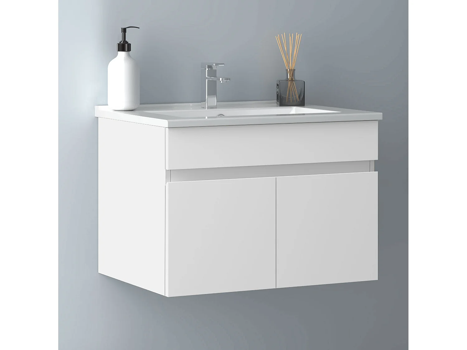 AICA Badezimmerschränke 60cm Dünn Keramik Waschtisch mit Unterschrank - Weiß Matt Hängeschrank - MARO