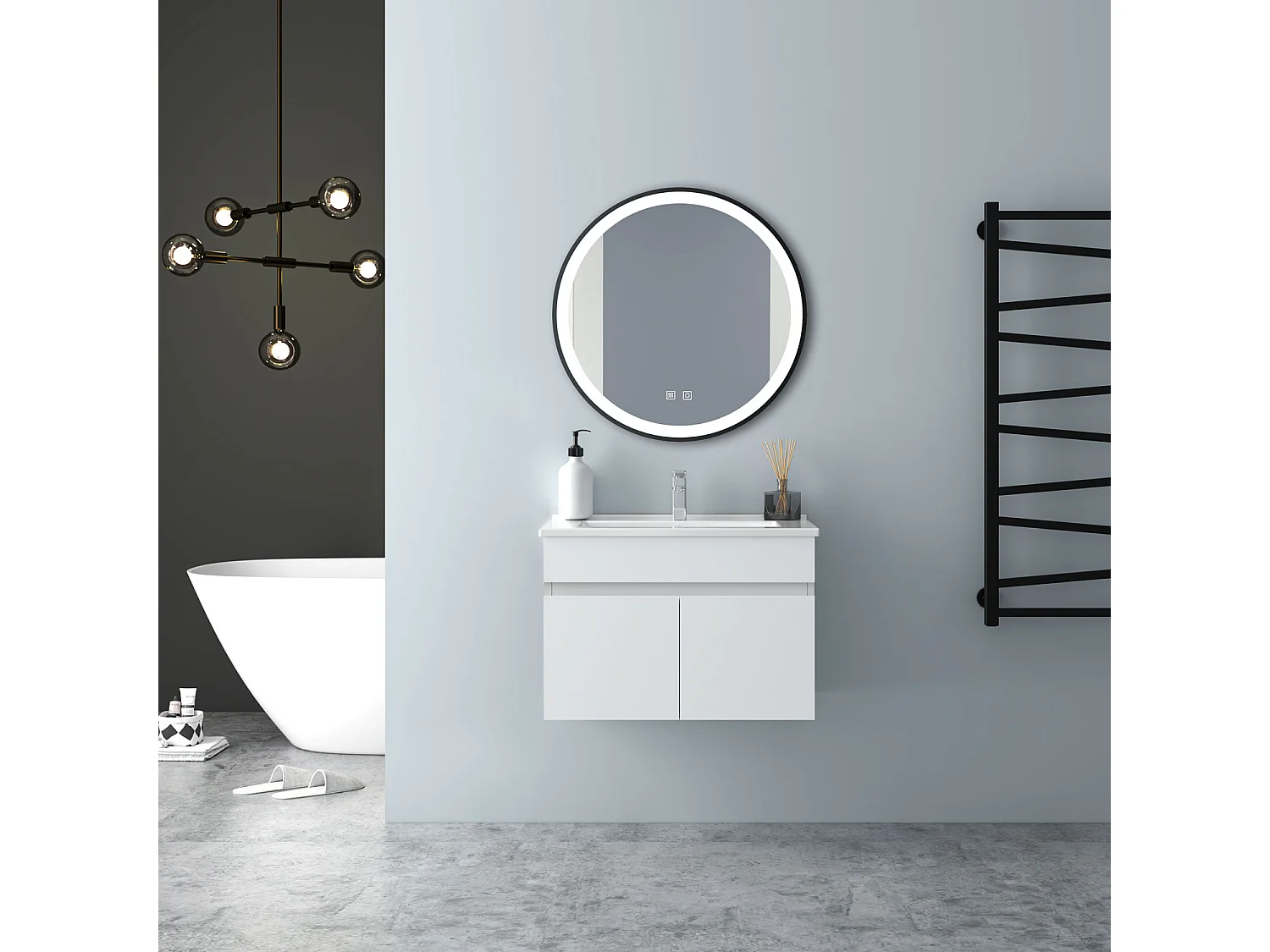 AICA Badezimmerschränke 60cm Dünn Keramik Waschtisch mit Unterschrank - Weiß Matt Hängeschrank - MARO