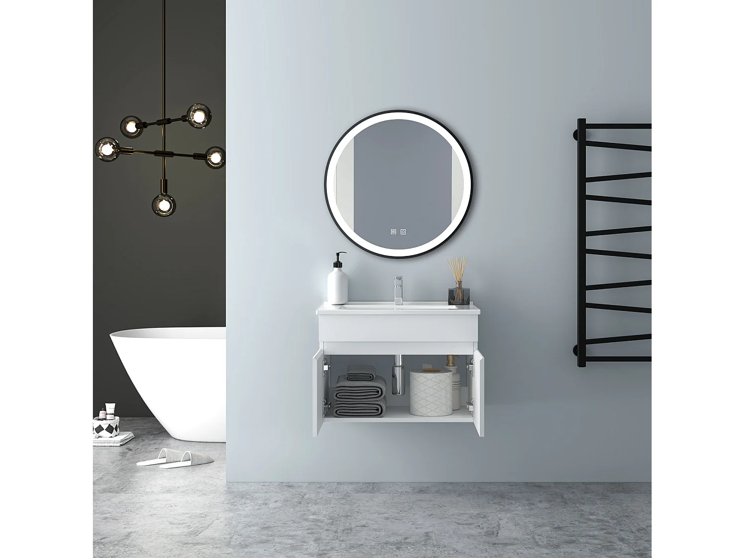 AICA Badezimmerschränke 60cm Dünn Keramik Waschtisch mit Unterschrank - Weiß Matt Hängeschrank - MARO