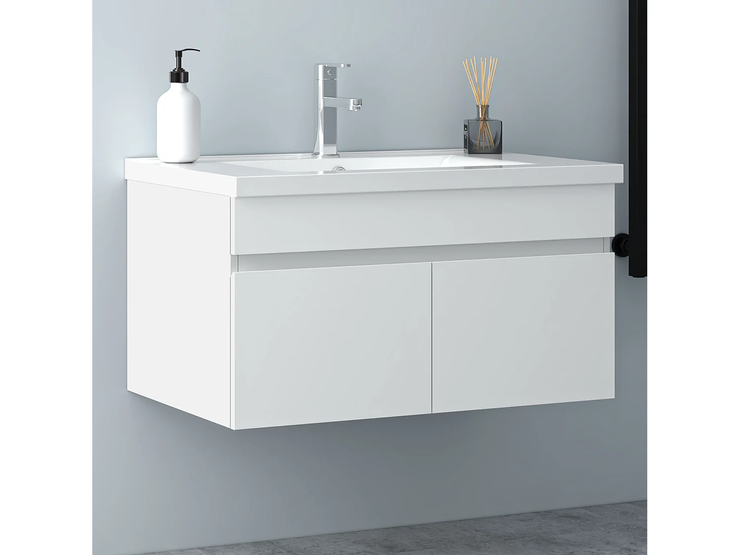 AICA Badezimmerschränke 80cm Keramik Waschtisch mit Unterschrank - Weiß Matt Hängeschrank - MARO