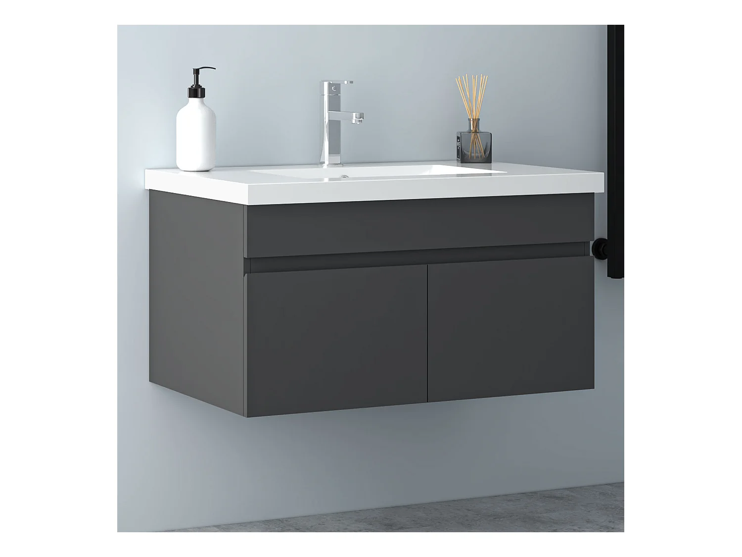 AICA Badezimmerschränke 80cm Mineralguss Waschtisch mit Unterschrank - Dunkelgrau Matt Hängeschrank - MARO