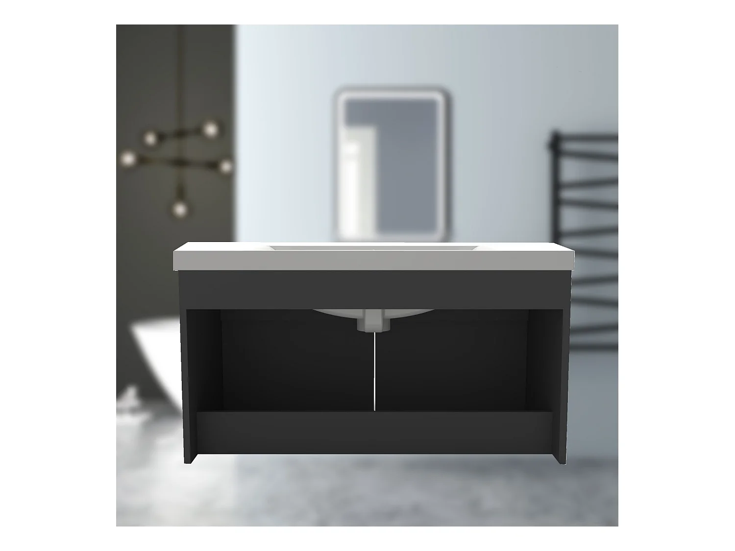 AICA Badezimmerschränke 80cm Mineralguss Waschtisch mit Unterschrank - Dunkelgrau Matt Hängeschrank - MARO