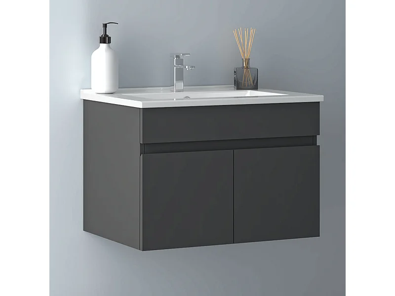AICA Badezimmerschränke 60cm Dünn Keramik Waschtisch mit Unterschrank - Dunkelgrau Matt Hängeschrank - MARO