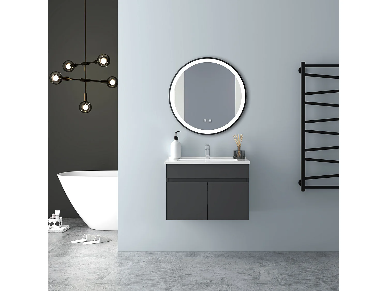 AICA Badezimmerschränke 60cm Dünn Keramik Waschtisch mit Unterschrank - Dunkelgrau Matt Hängeschrank - MARO