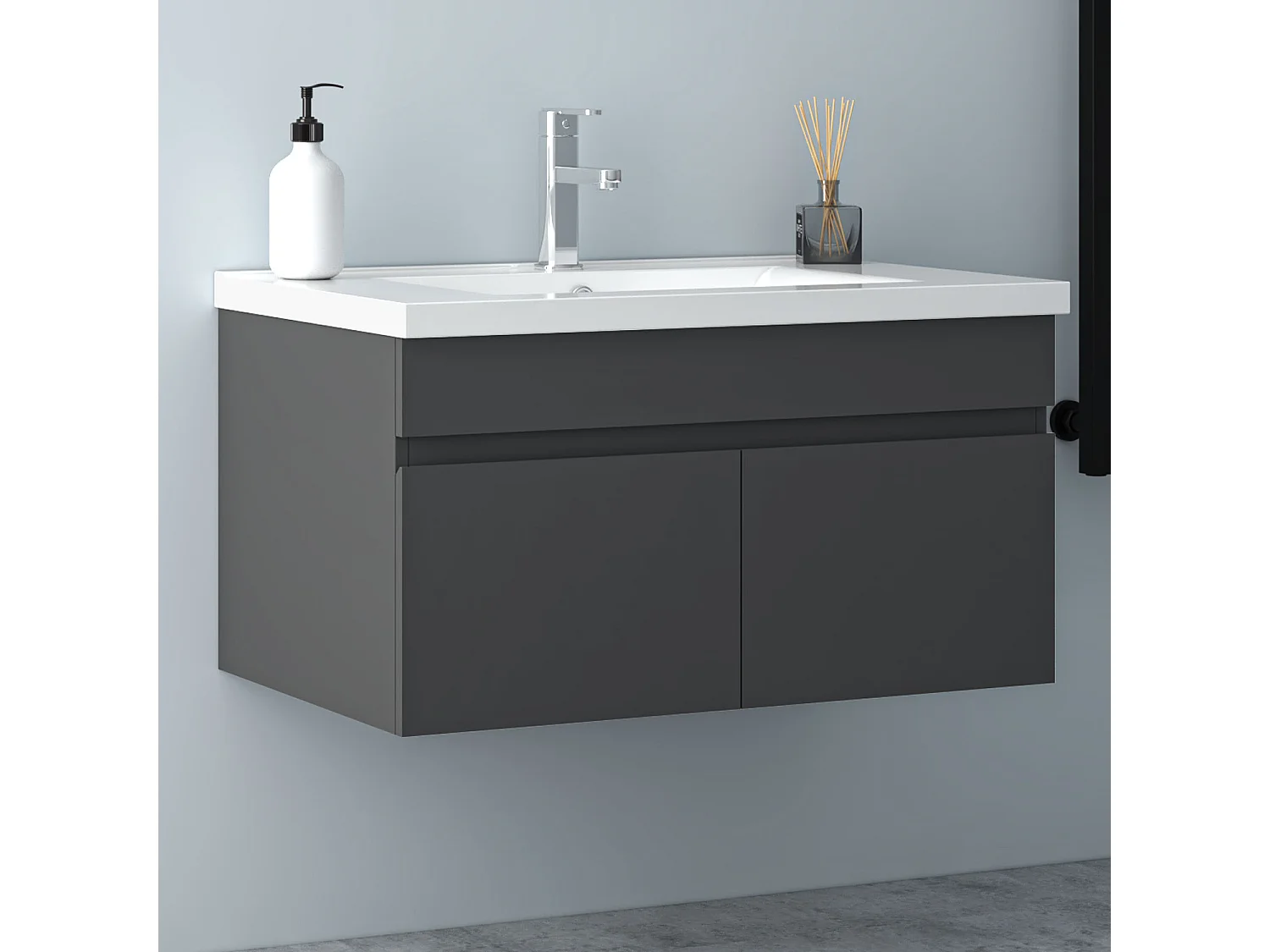 AICA Badezimmerschränke 80cm Keramik Waschtisch mit Unterschrank - Dunkelgrau Matt Hängeschrank - MARO