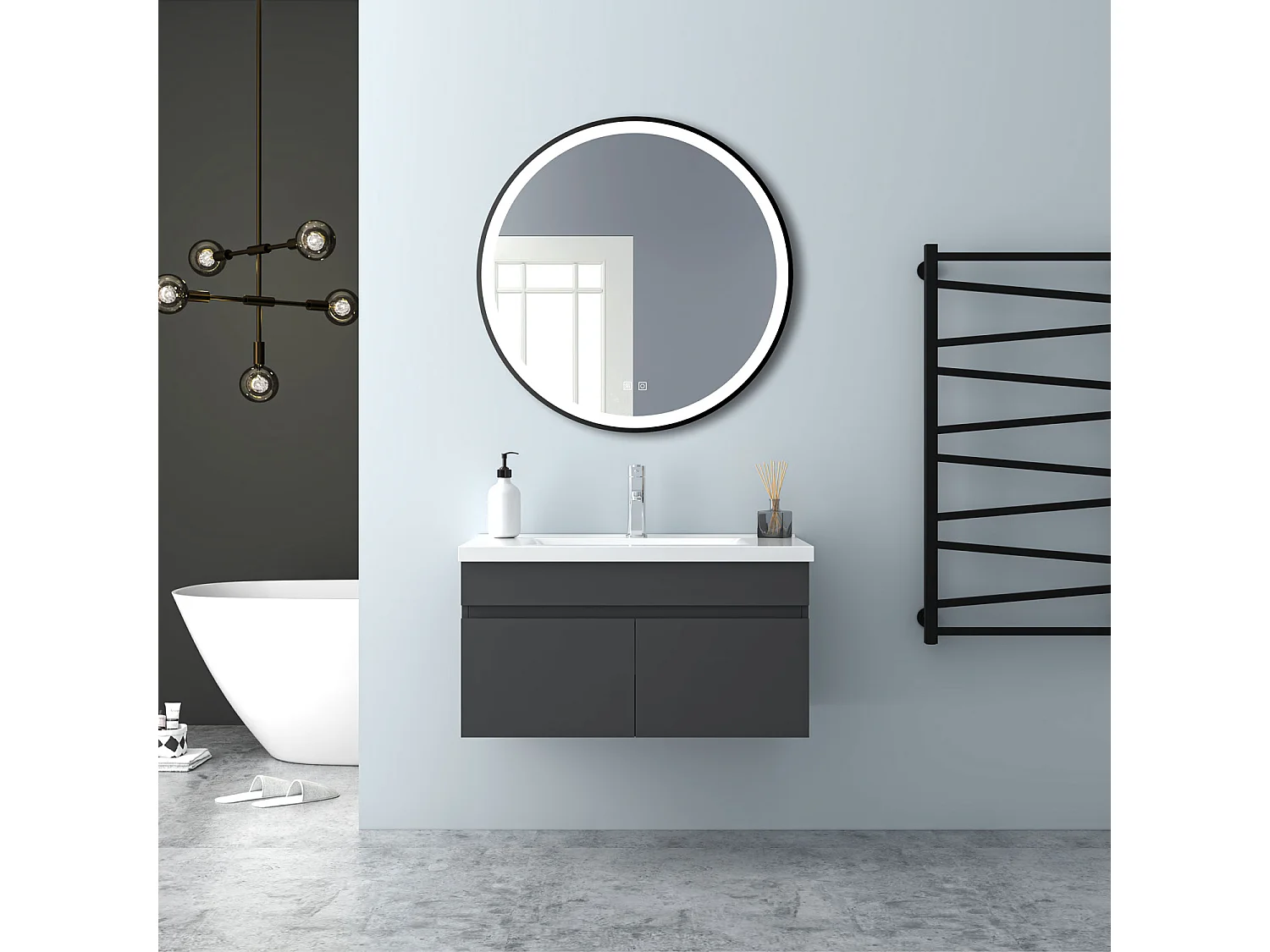 AICA Badezimmerschränke 80cm Keramik Waschtisch mit Unterschrank - Dunkelgrau Matt Hängeschrank - MARO