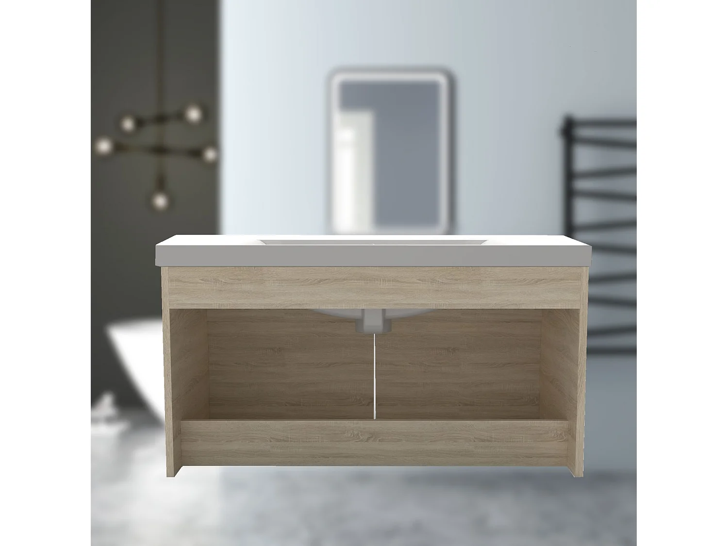 AICA Badezimmerschränke 80cm Keramik Waschtisch mit Unterschrank - Eiche Matt Hängeschrank - MARO