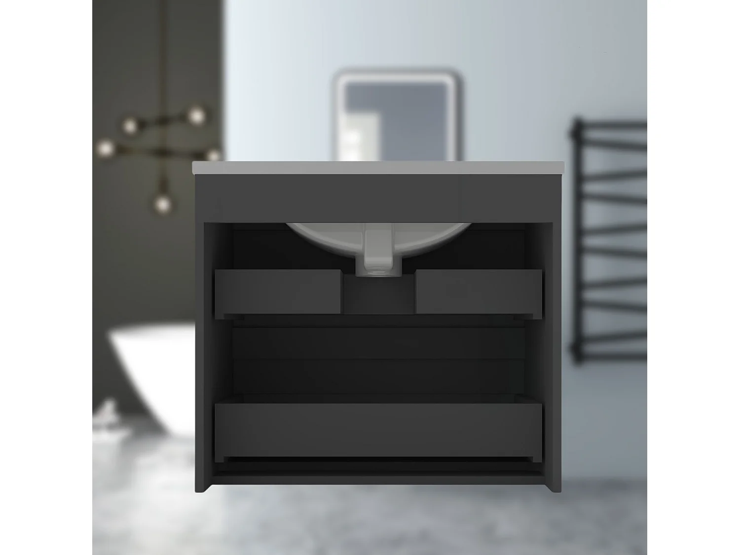 AICA Waschbeckenunterschrank hängend 60cm Dünn Keramik Waschtisch mit Unterschrank - Dunkelgrau Matt - CINIC