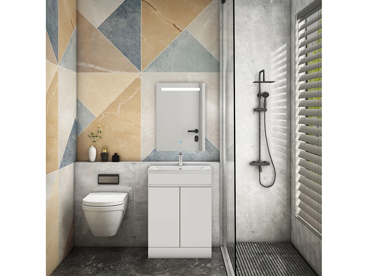 AICA Badezimmermöbel 50 cm Keramik waschbecken mit unterschrank -Weiß Matt Standschrank - KANY