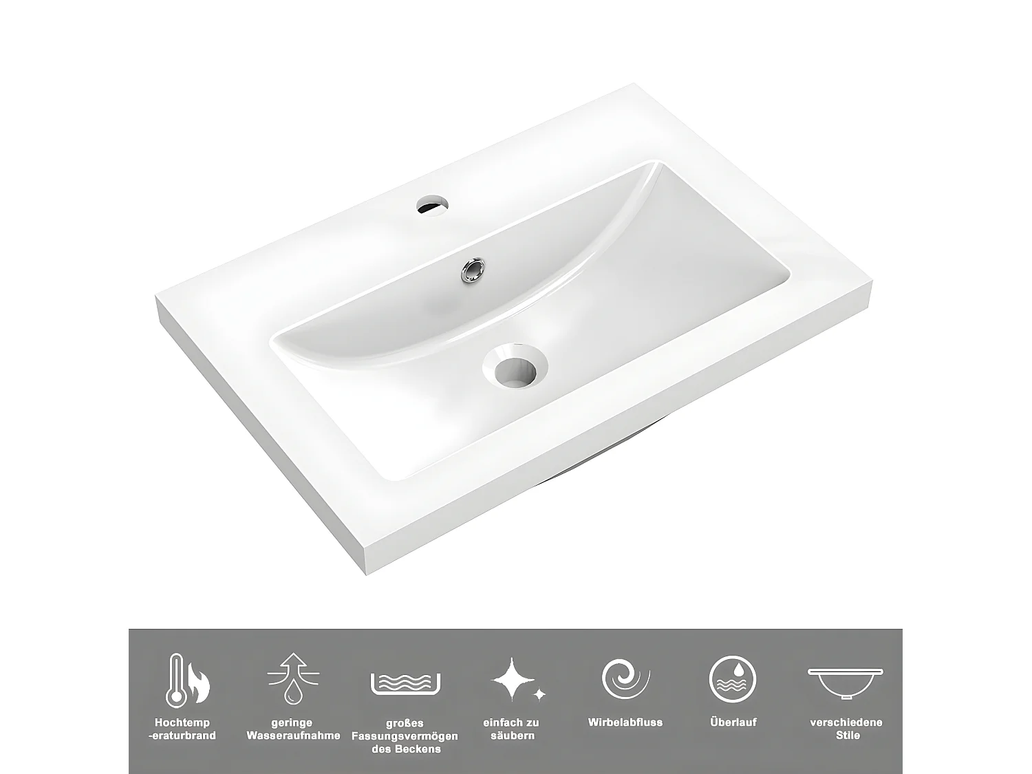 AICA Badezimmerschränke 60cm Mineralguss Waschtisch mit Unterschrank - Hochglanz Weiß Hängeschrank - MARO