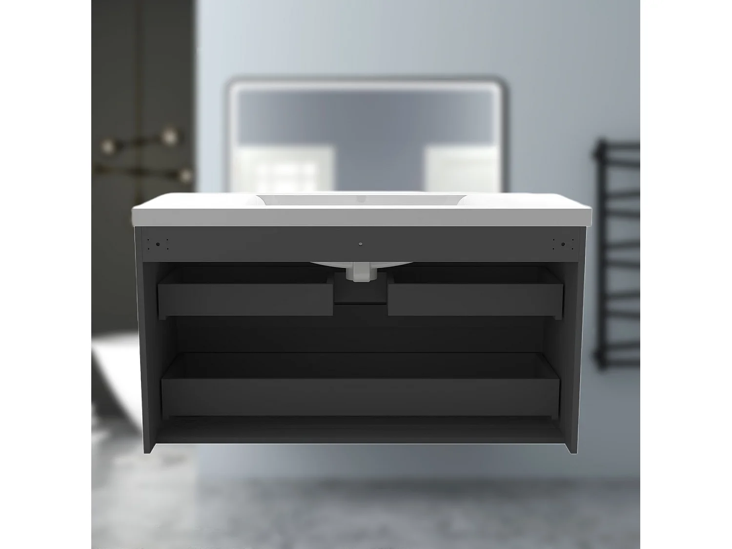 AICA Waschbeckenunterschrank hängend 80cm Mineralguss Waschtisch mit Unterschrank - Dunkelgrau Matt - CINIC