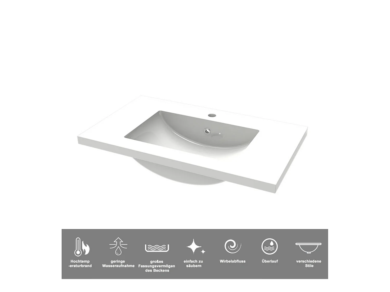 AICA Waschbeckenunterschrank hängend 80cm Mineralguss Waschtisch mit Unterschrank - Dunkelgrau Matt - CINIC