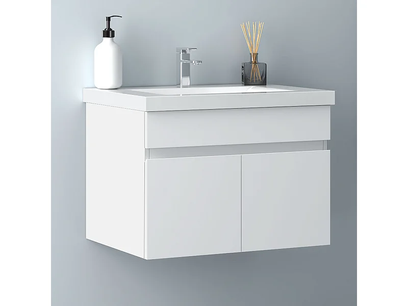AICA Badezimmerschränke 60cm Dickes Keramik Waschtisch mit Unterschrank - Weiß Matt Hängeschrank - MARO