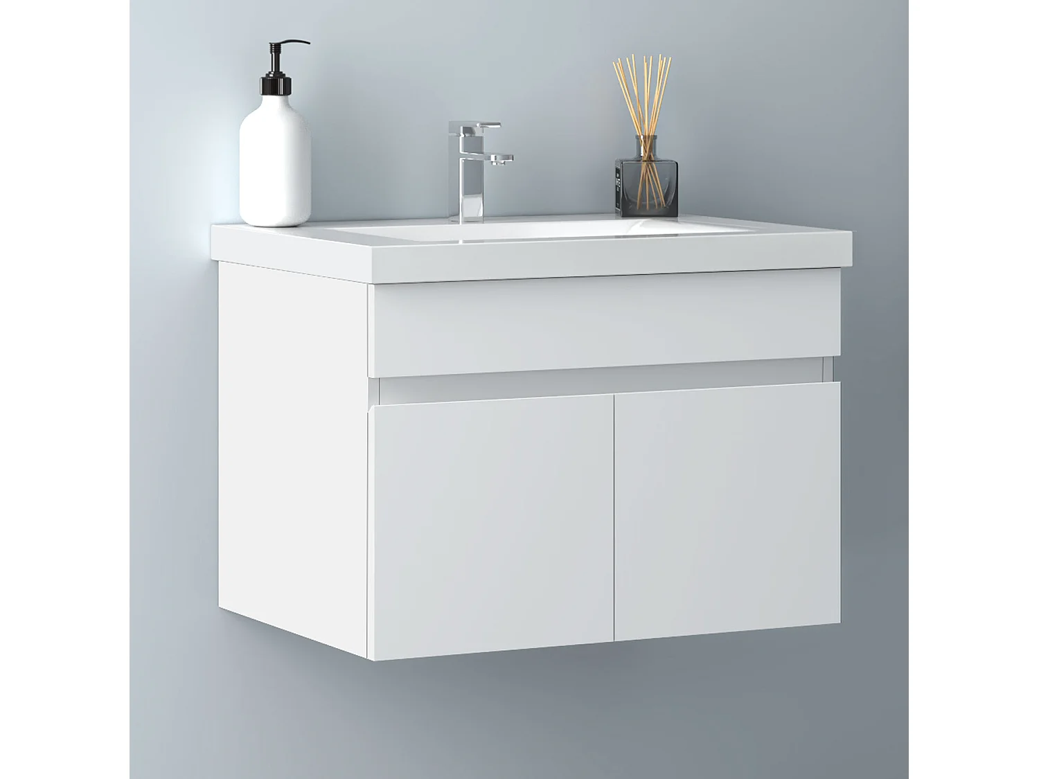 AICA Badezimmerschränke 60cm Dickes Keramik Waschtisch mit Unterschrank - Weiß Matt Hängeschrank - MARO