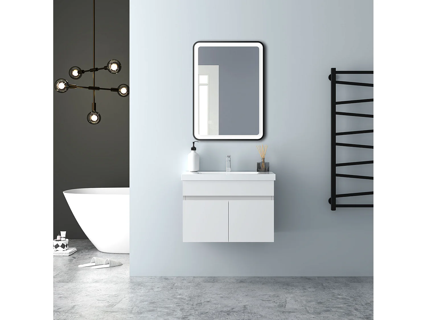 AICA Badezimmerschränke 60cm Dickes Keramik Waschtisch mit Unterschrank - Weiß Matt Hängeschrank - MARO