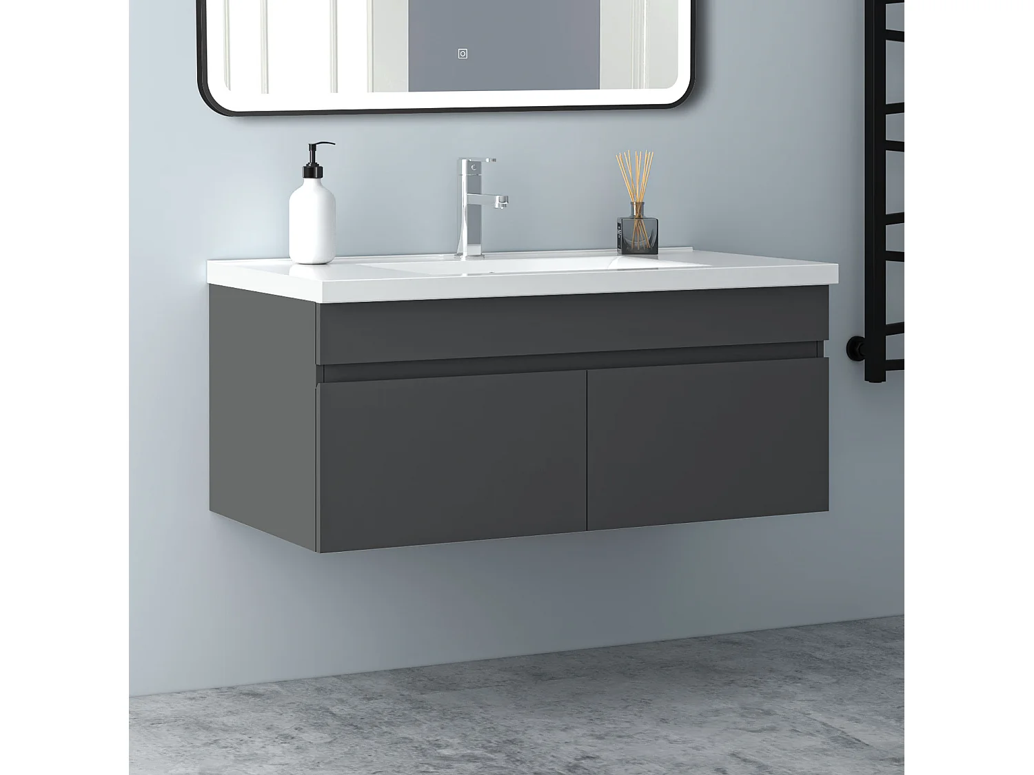 AICA Badezimmerschränke 100cm Keramik Waschtisch mit Unterschrank - Dunkelgrau Matt Hängeschrank - MARO