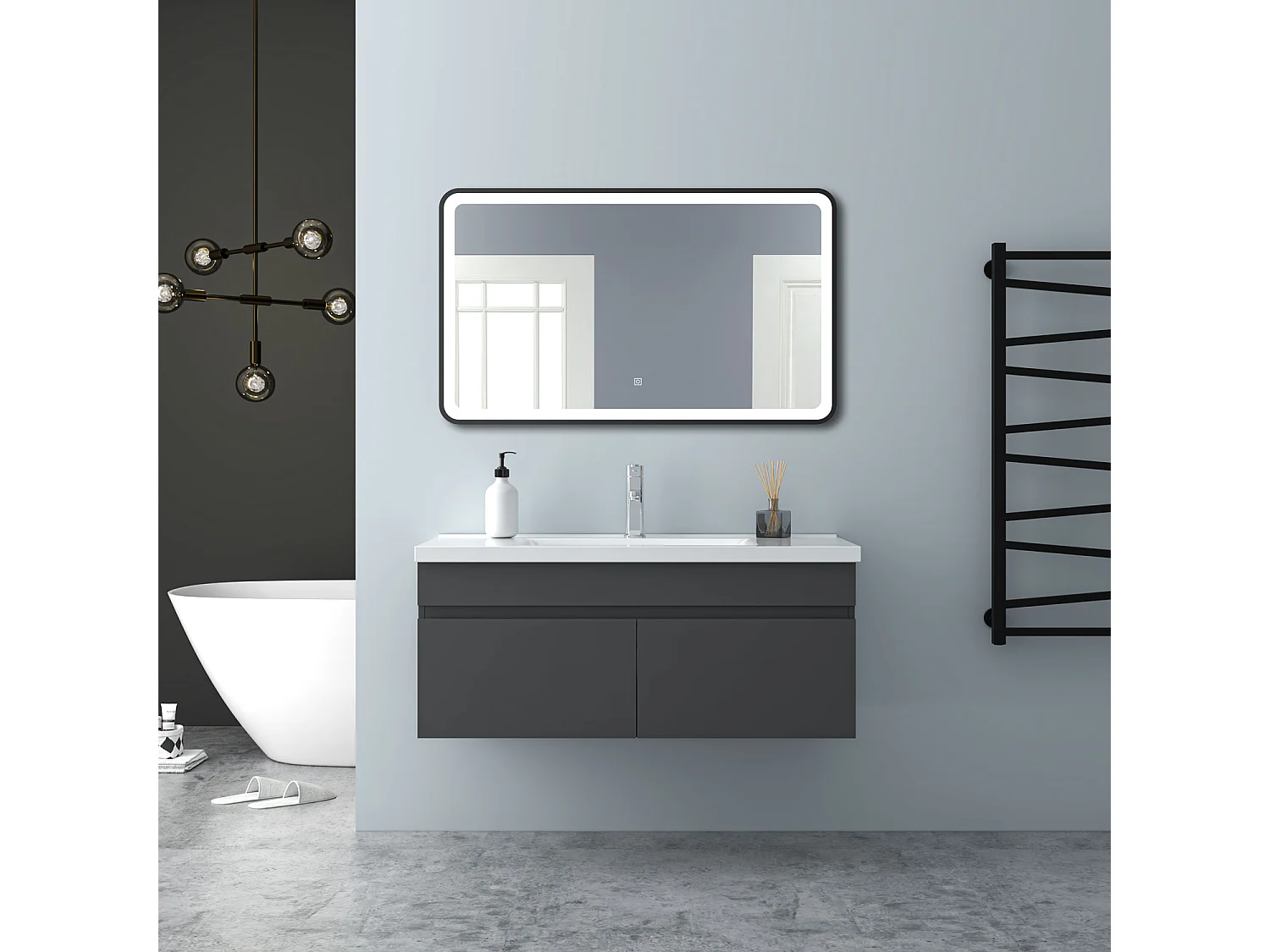AICA Badezimmerschränke 100cm Keramik Waschtisch mit Unterschrank - Dunkelgrau Matt Hängeschrank - MARO