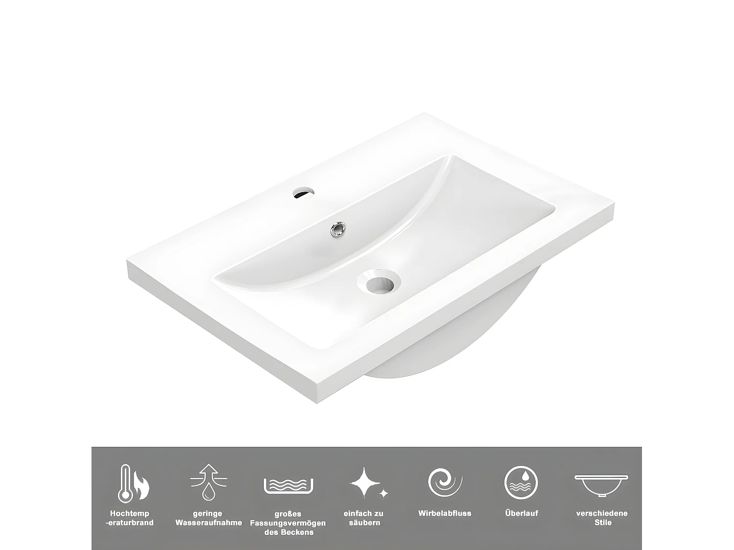 AICA Waschbeckenunterschrank hängend 50cm Mineralguss Waschtisch mit Unterschrank - Hochglanz Weiß - CINIC