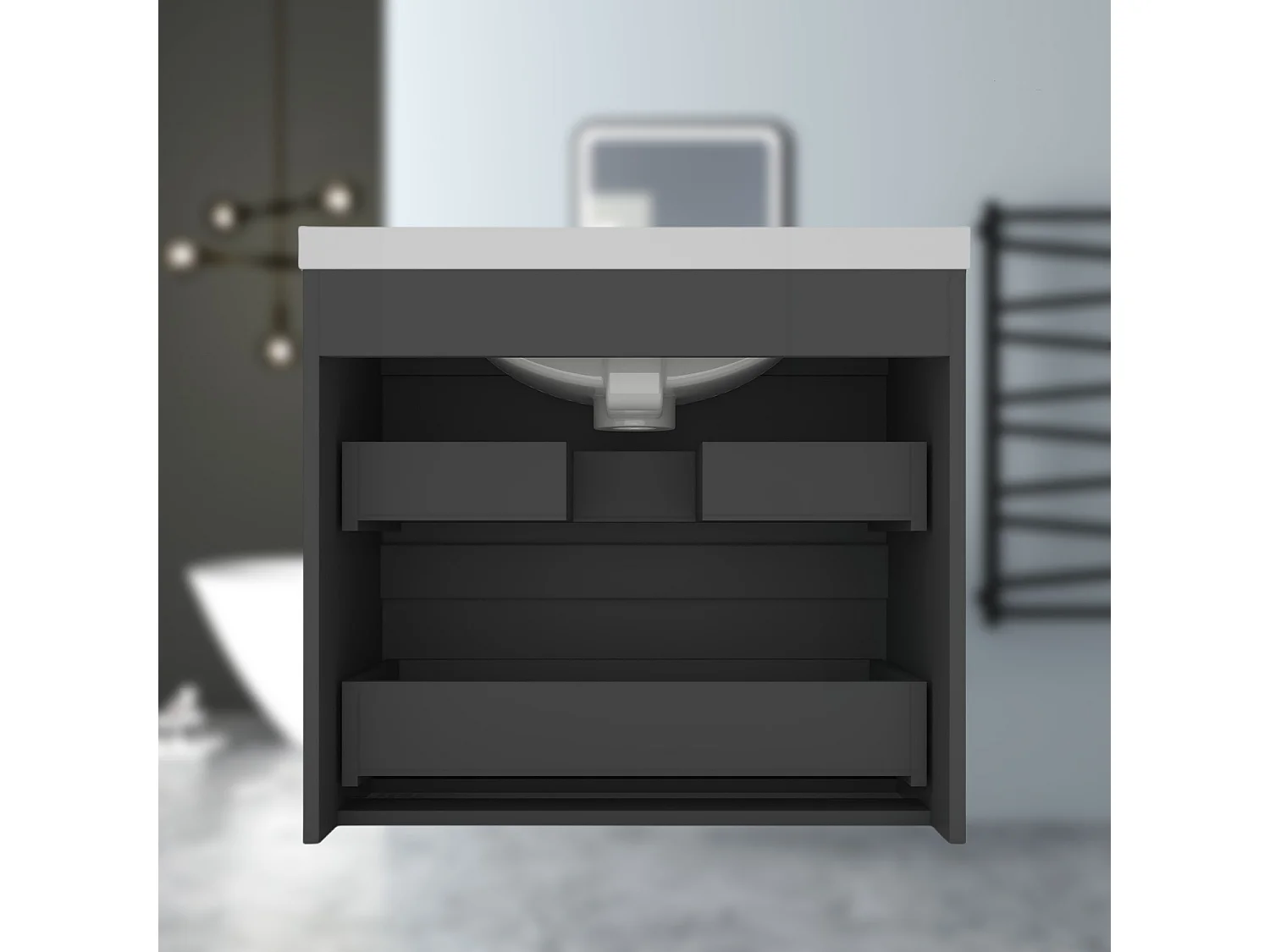 AICA Waschbeckenunterschrank hängend 50cm Keramik Waschtisch mit Unterschrank - Dunkelgrau Matt - CINIC