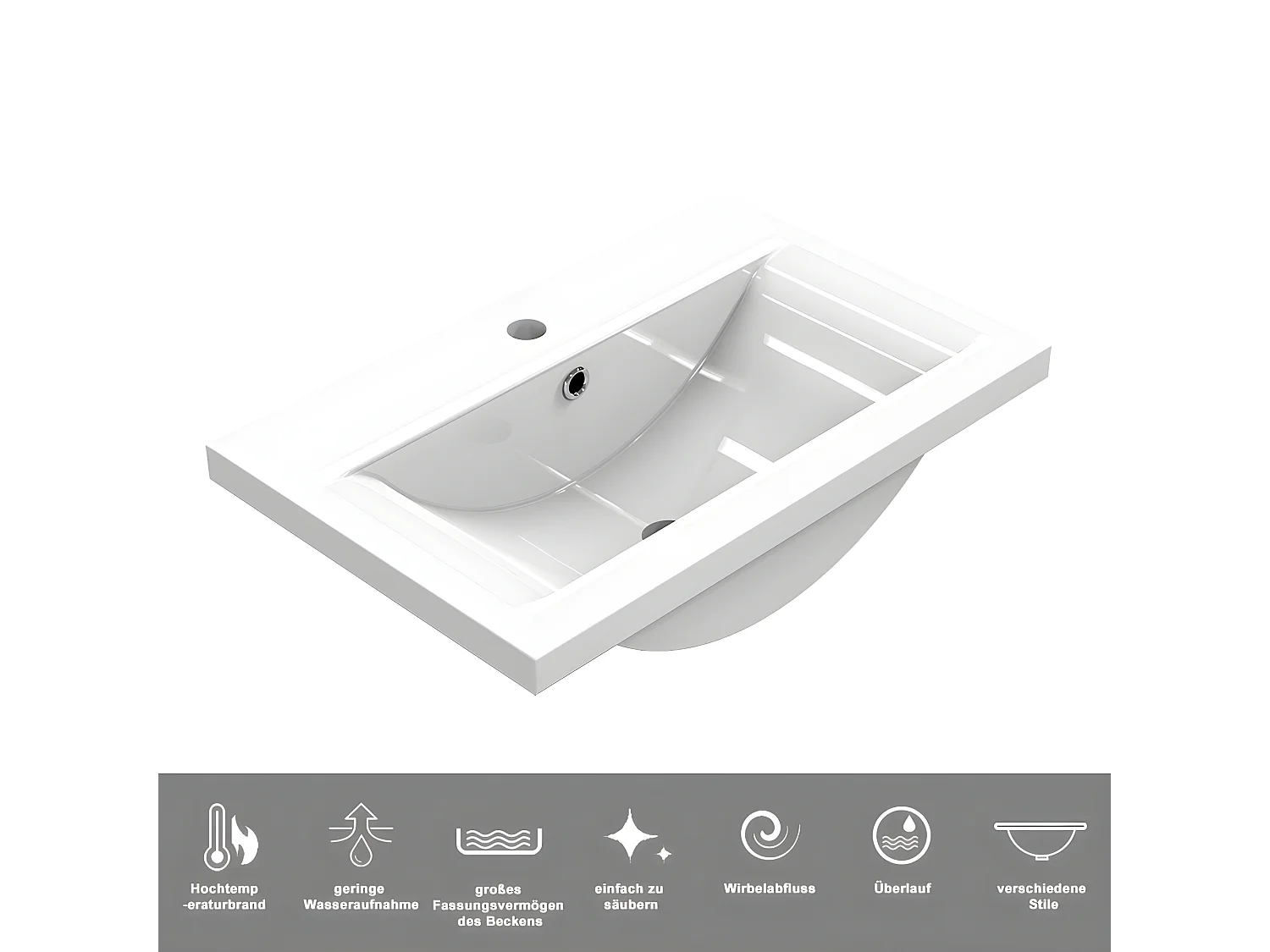 AICA Waschbeckenunterschrank hängend 50cm Keramik Waschtisch mit Unterschrank - Dunkelgrau Matt - CINIC