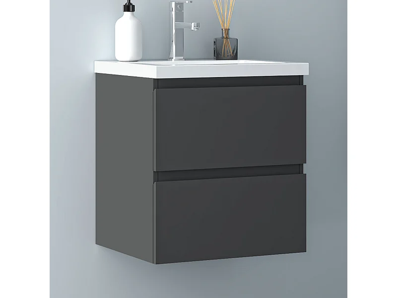 AICA Waschbeckenunterschrank hängend 50cm Keramik Waschtisch mit Unterschrank - Dunkelgrau Matt - CINIC