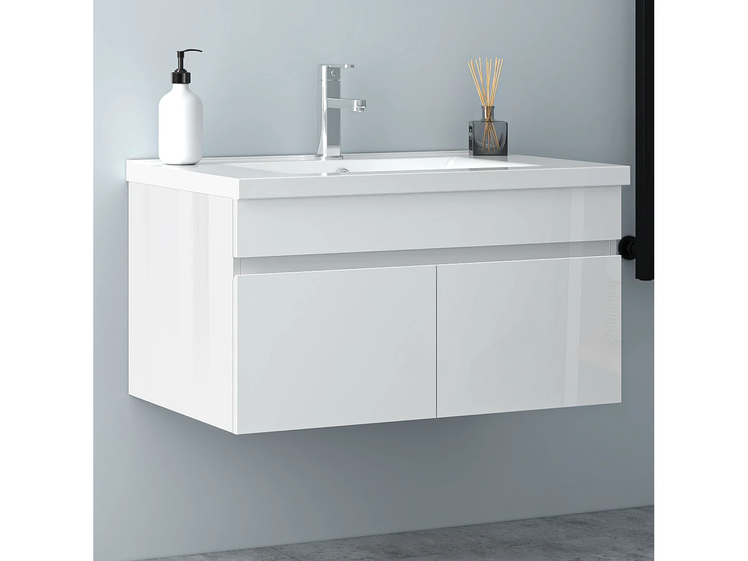 AICA Badezimmerschränke 80cm Keramik Waschtisch mit Unterschrank - Hochglanz Weiß Hängeschrank - MARO