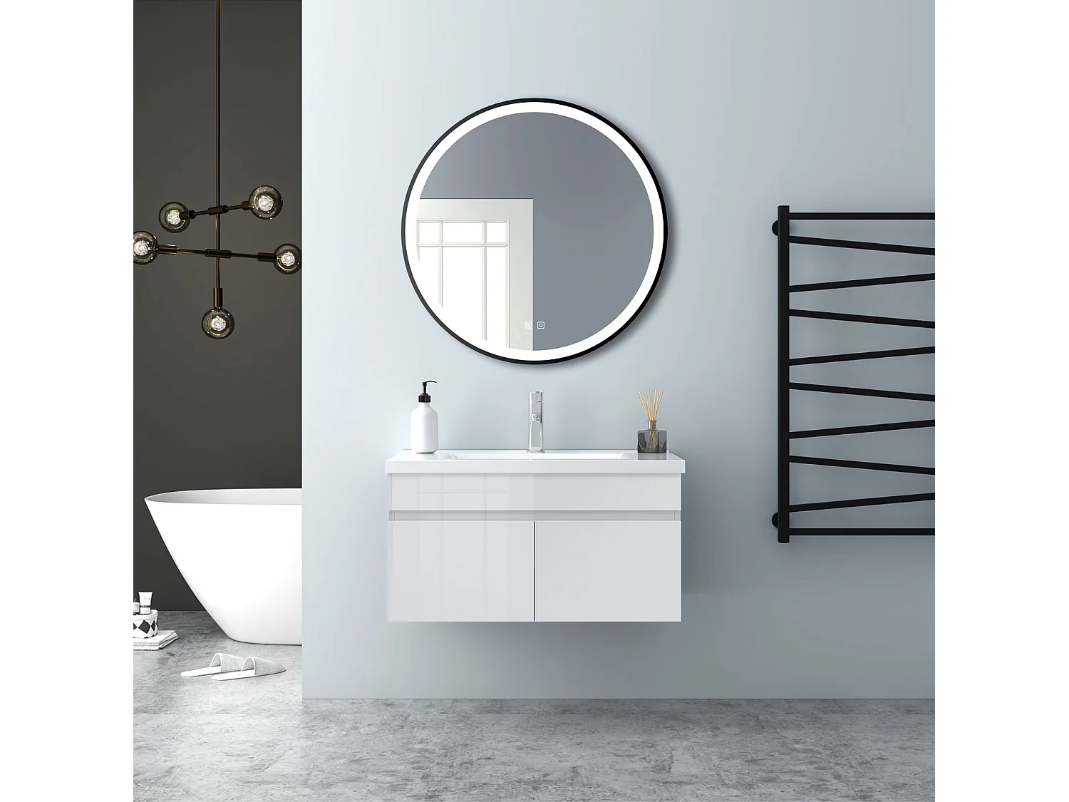 AICA Badezimmerschränke 80cm Keramik Waschtisch mit Unterschrank - Hochglanz Weiß Hängeschrank - MARO