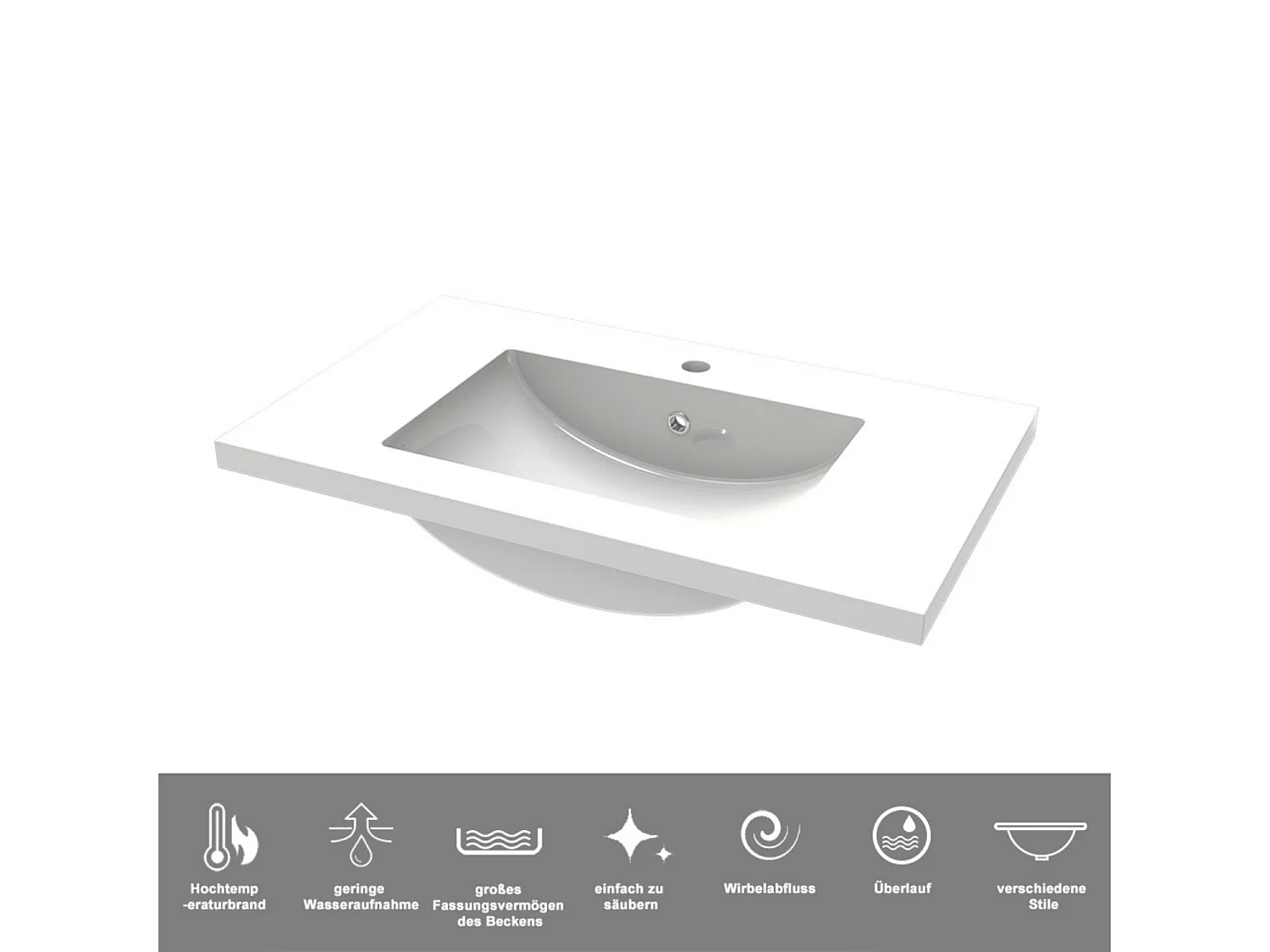 AICA Badezimmerschränke 80cm Mineralguss Waschtisch mit Unterschrank - Hochglanz Dunkelgrau Hängeschrank - MARO