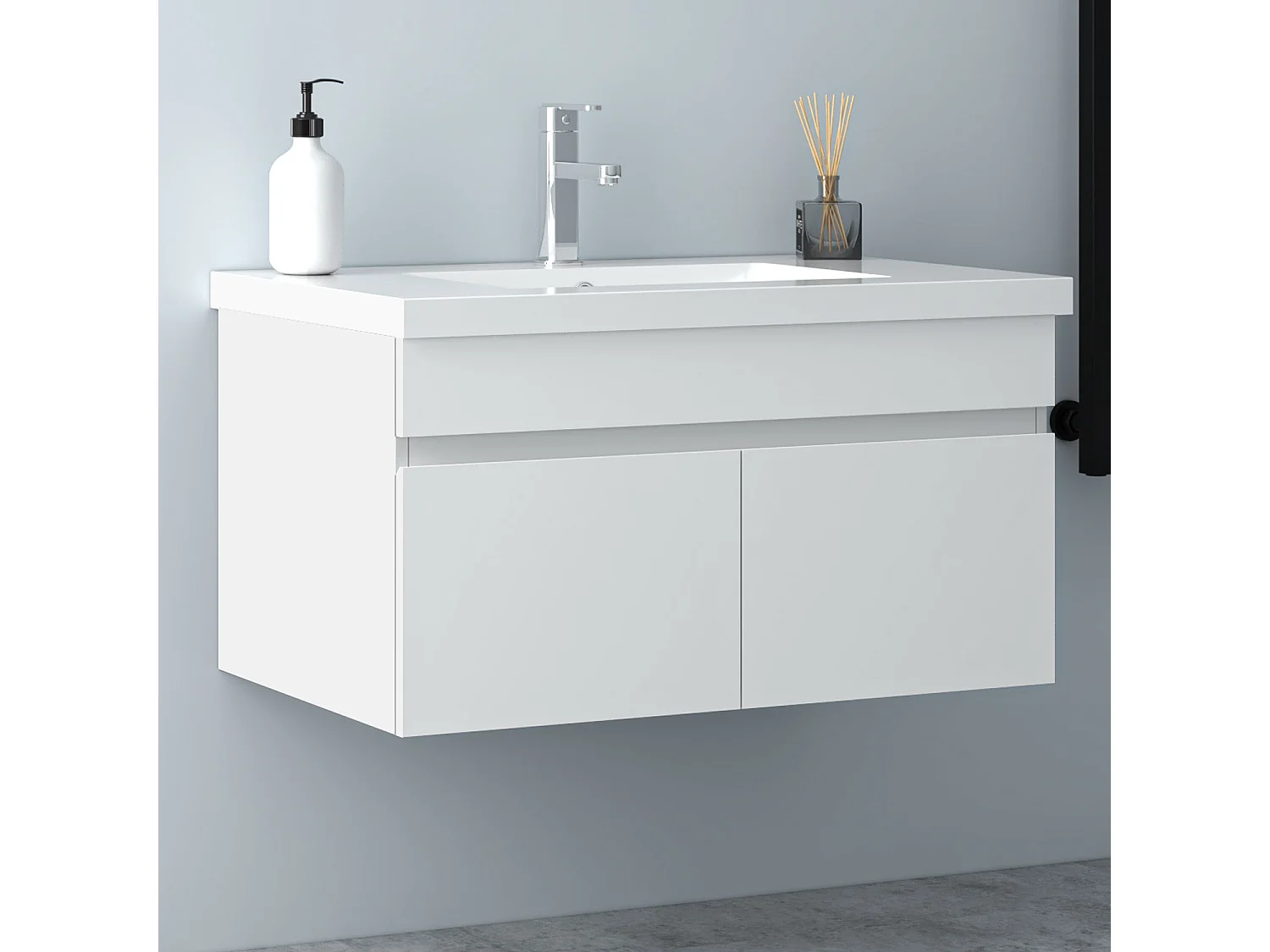 AICA Badezimmerschränke 80cm Mineralguss Waschtisch mit Unterschrank - Weiß Matt Hängeschrank - MARO