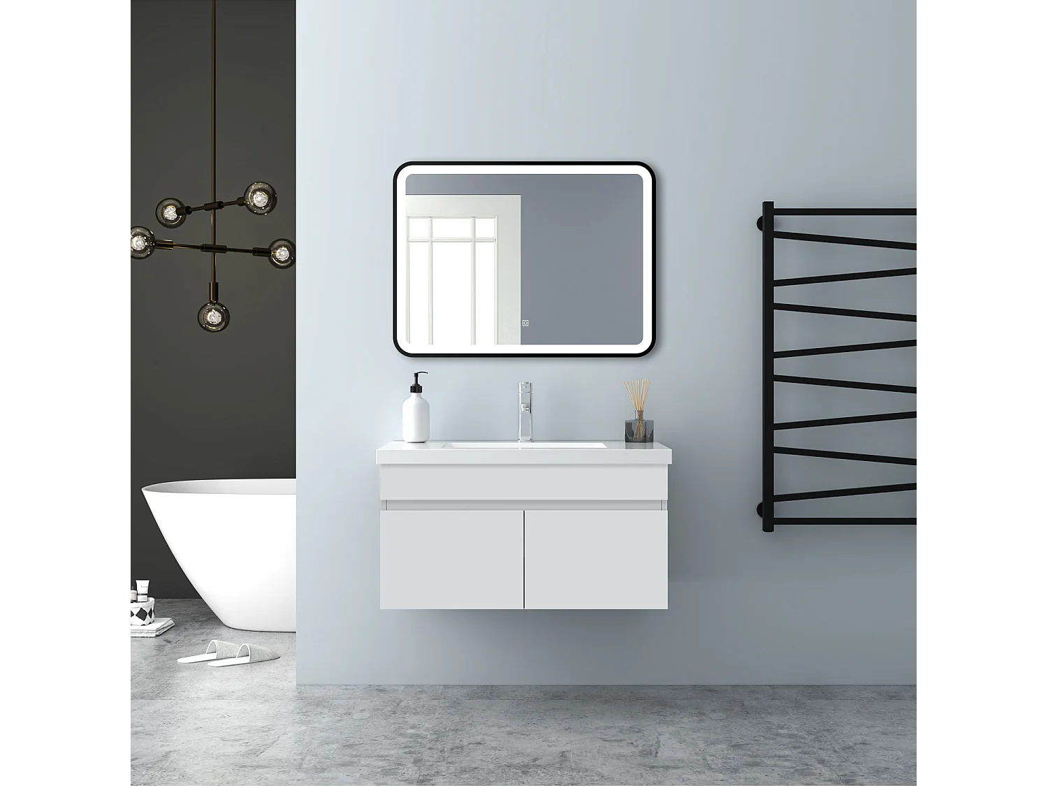 AICA Badezimmerschränke 80cm Mineralguss Waschtisch mit Unterschrank - Weiß Matt Hängeschrank - MARO