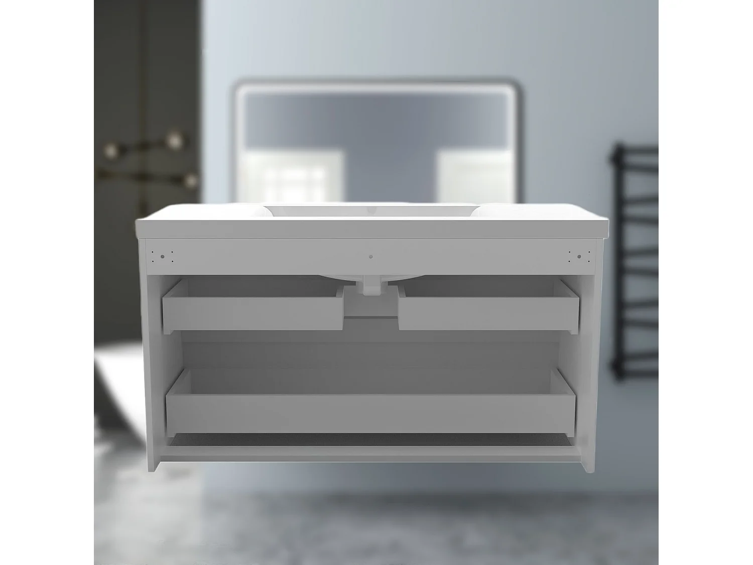 AICA Waschbeckenunterschrank hängend 100cm Mineralguss Waschtisch mit Unterschrank - Weiß Matt - CINIC