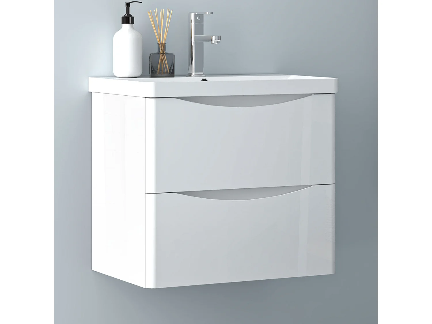 AICA Badezimmerschrank hängend 60cm Mineralguss waschbecken mit Unterschrank - Hochglanz Weiß - SEMAL