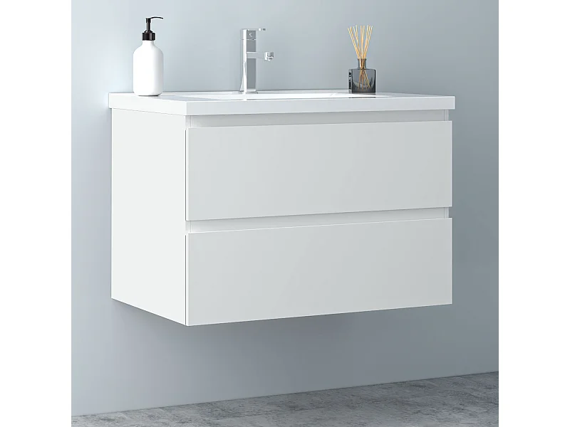 AICA Waschbeckenunterschrank hängend 80cm Keramik Waschtisch mit Unterschrank - Weiß Matt - CINIC