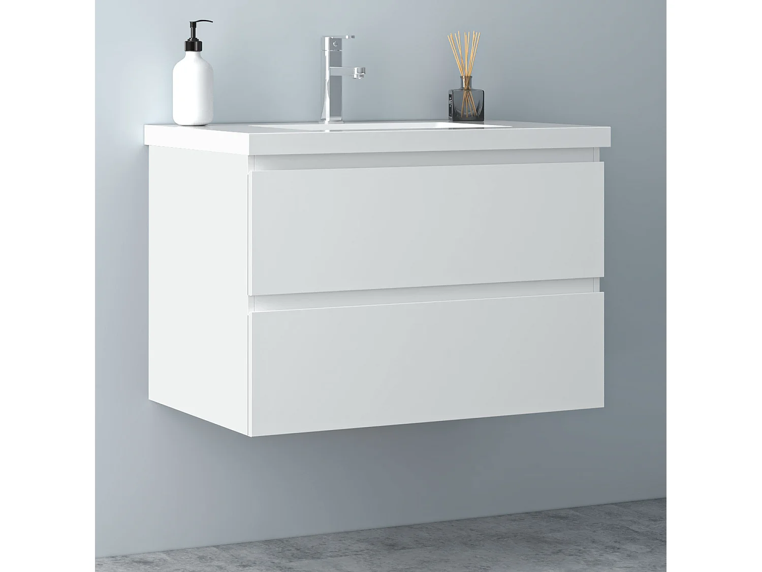 AICA Waschbeckenunterschrank hängend 80cm Mineralguss Waschtisch mit Unterschrank - Weiß Matt - CINIC